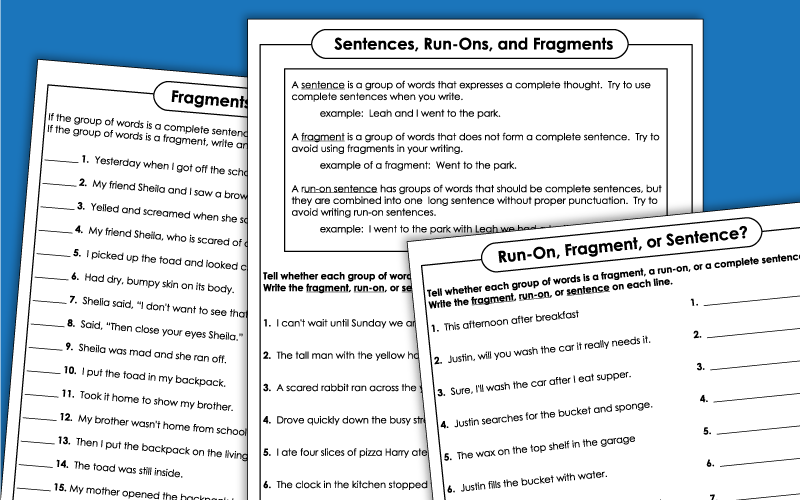Fragment and Run-On Sentence Worksheets