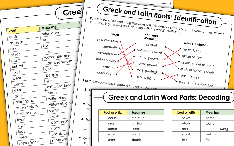 Greek and Latin Prefixes, Suffixes, and Roots - Worksheets