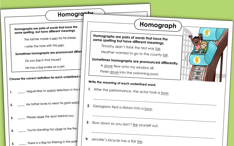 Homograph Worksheets Homograph Worksheets