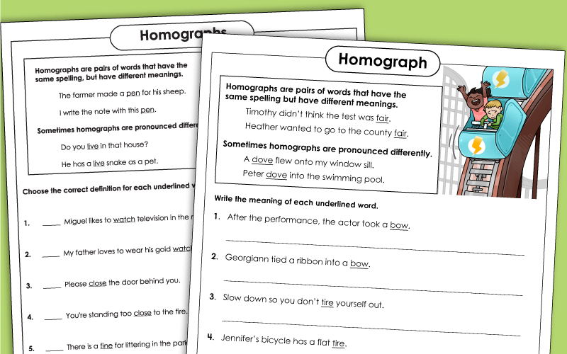 Homograph Worksheets