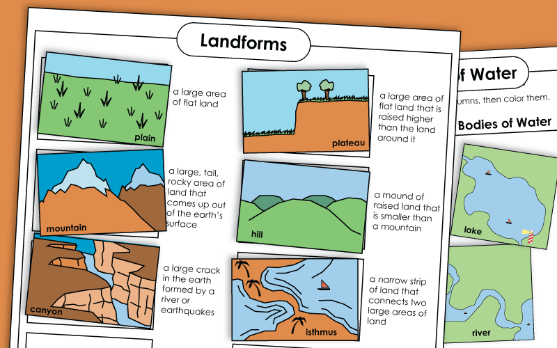 Hills and Volcano definition worksheet