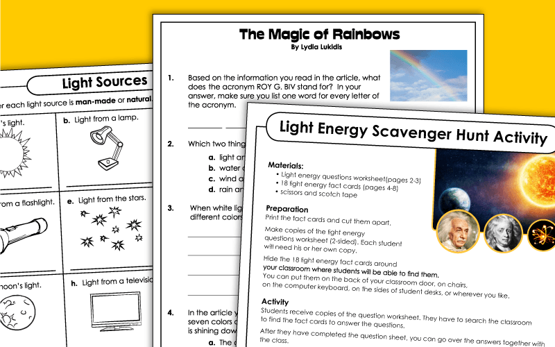 Light and Sound Worksheets Light and Sound Worksheets