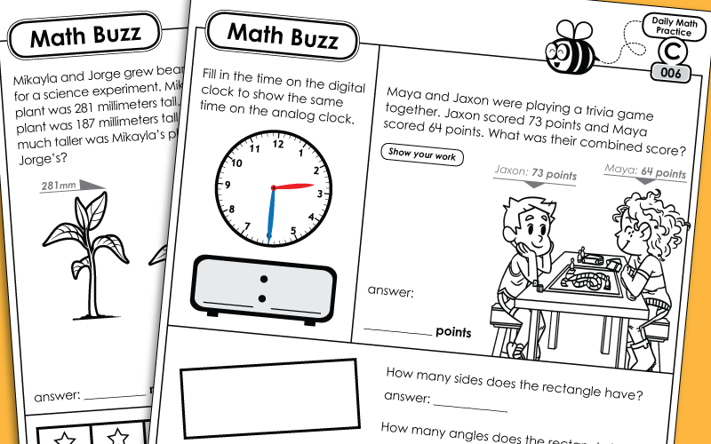 3rd Grade Daily Math Review - Math Buzz Worksheets
