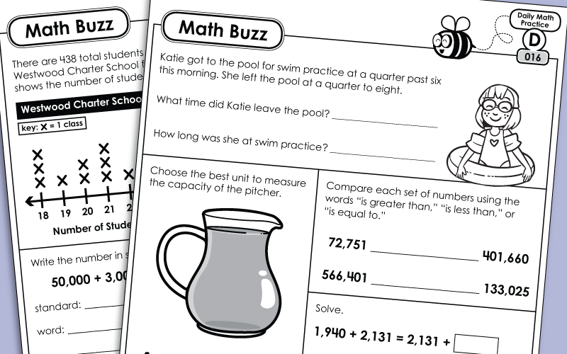 Daily Math Review - Math Buzz (4th Grade) Worksheets