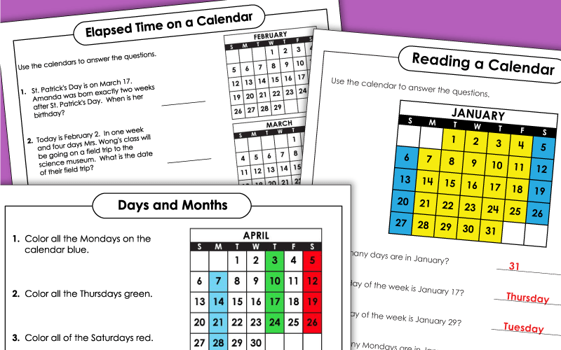Math Calendar Worksheets