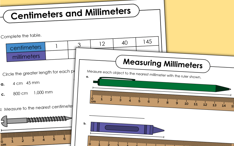 Measuring in Centimeters and Millimeters Worksheets