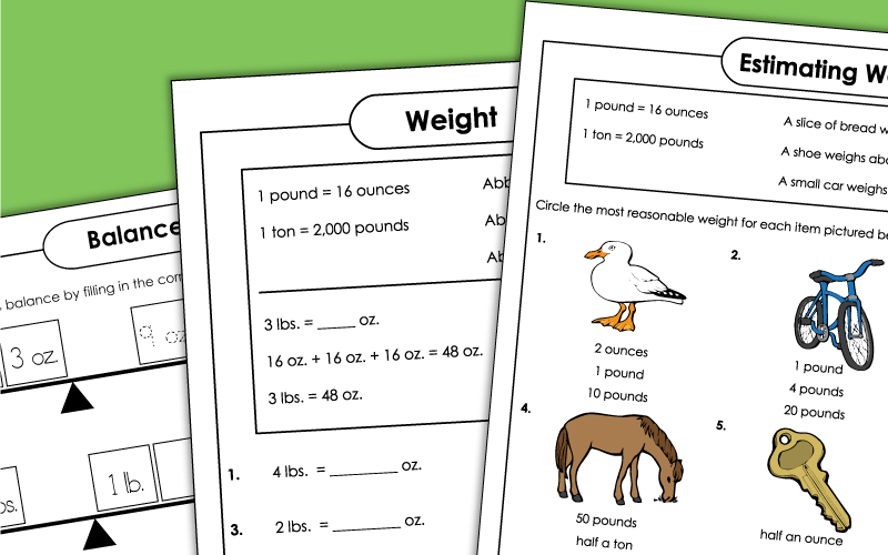Measuring Weight in Pounds and Ounces Worksheets