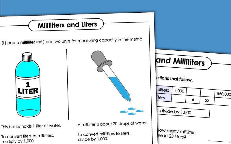 Milliliters and Liters Worksheets