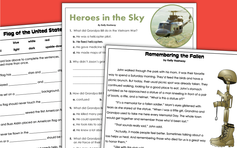 Memorial Day Reading Comprehension Flip Book Activities - 2nd & 3rd grade