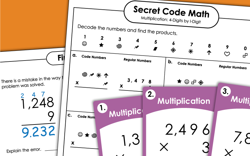 Multiplication 4-Digits Times 1-Digit Worksheets