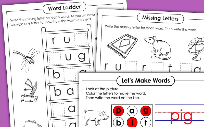 Reading Comprehension Worksheets - Let's Make CVC Words With Short A