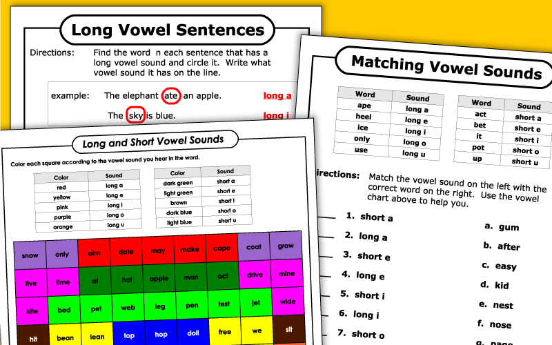 phonics worksheets long vowels and short vowels