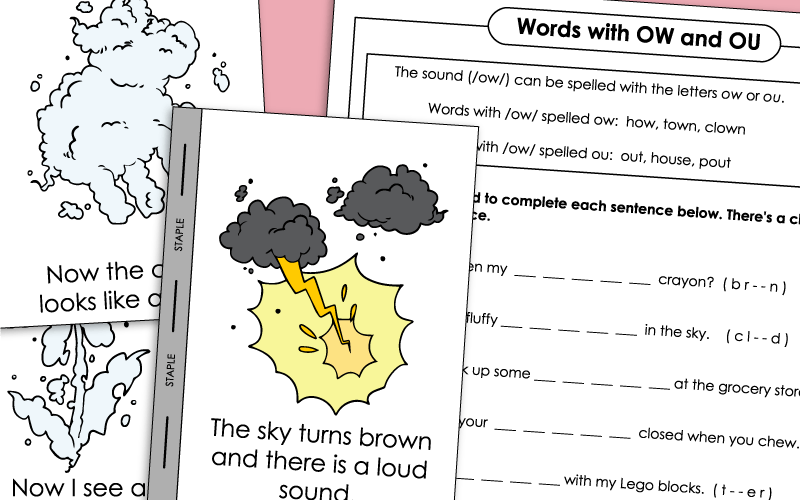 Vowel Diphthongs: ow and ou - Worksheets