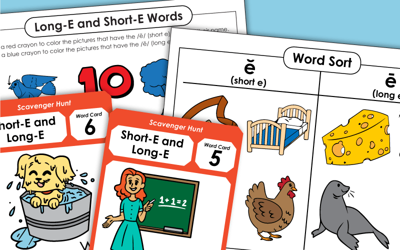 Phonics Worksheets: Long E and Short E