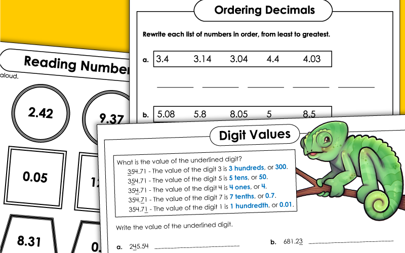 Decimal Hundredths Worksheets