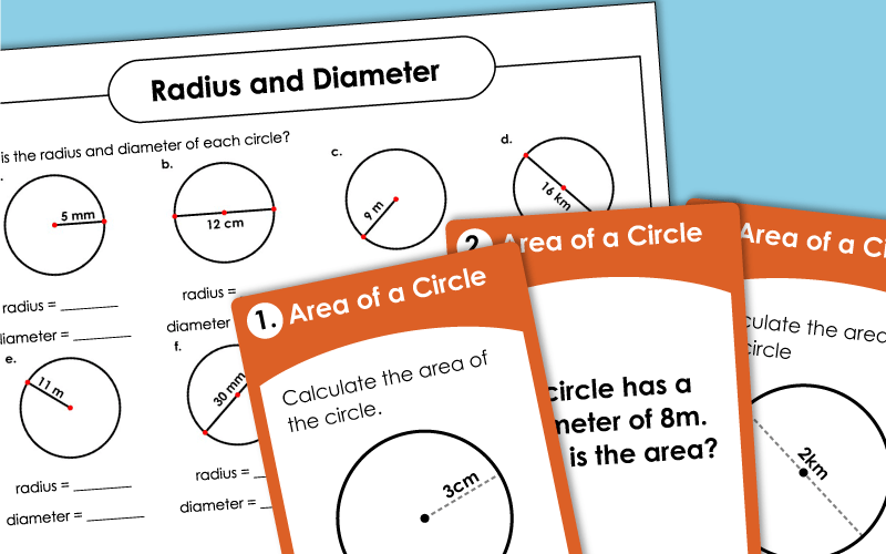Radius, Diameter, Area, and Circumference of Circles Worksheets