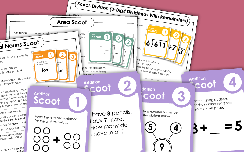 1st Grade Math Scoot Games - Addition, Subtraction, and Place Value
