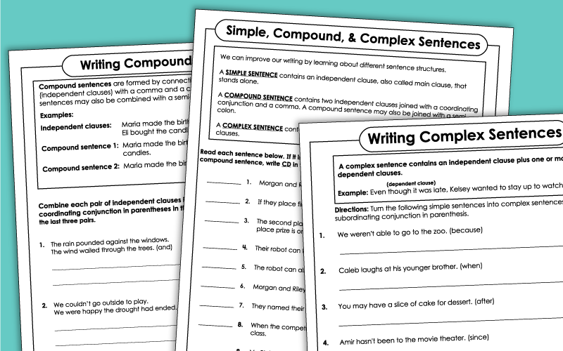 Simple and Compound Sentence Worksheets