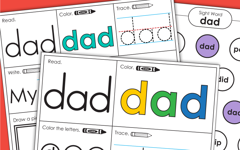 Sight Word Worksheets: Dad Sight Word Worksheets: Dad