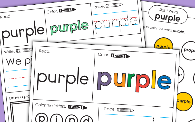 Sight Word Worksheets: Purple Sight Word Worksheets: Purple