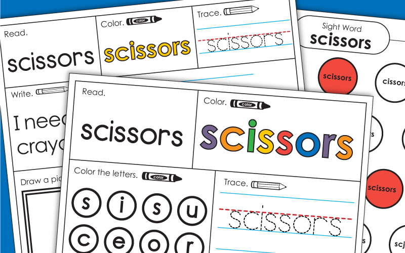 Sight Word Worksheets: Scissors Sight Word Worksheets: Scissors