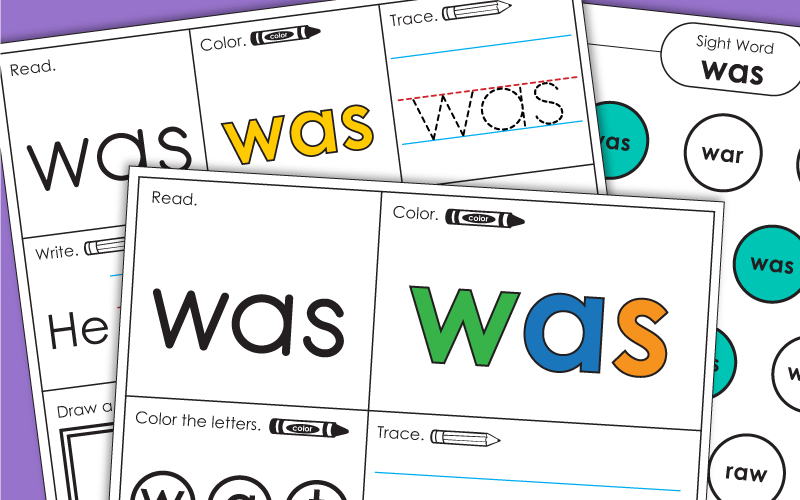 Sight Word: Was (Worksheets)