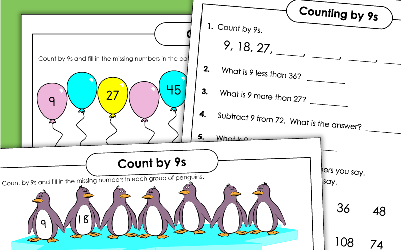 Skip Counting by 9s Worksheets