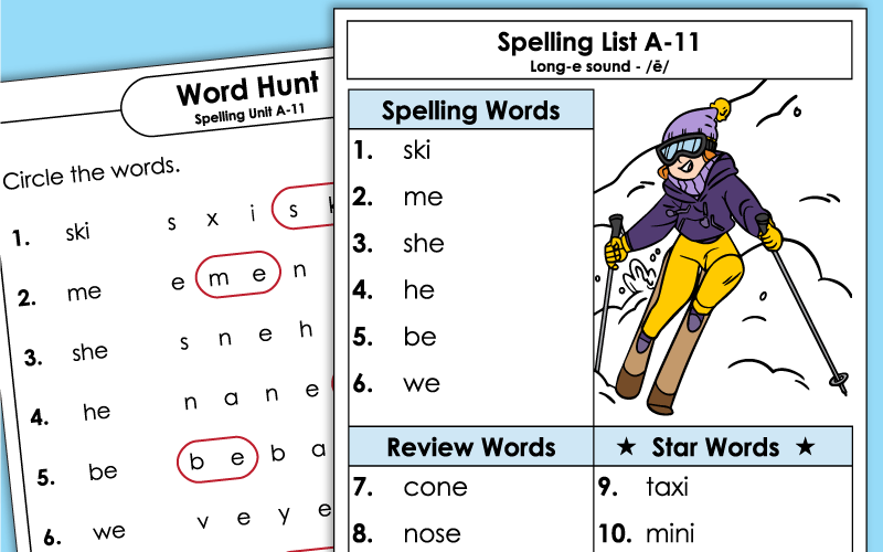 1st Grade Spelling Worksheets - Unit 11