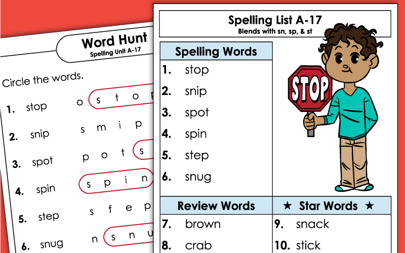 1st Grade Spelling Worksheets - Unit 17