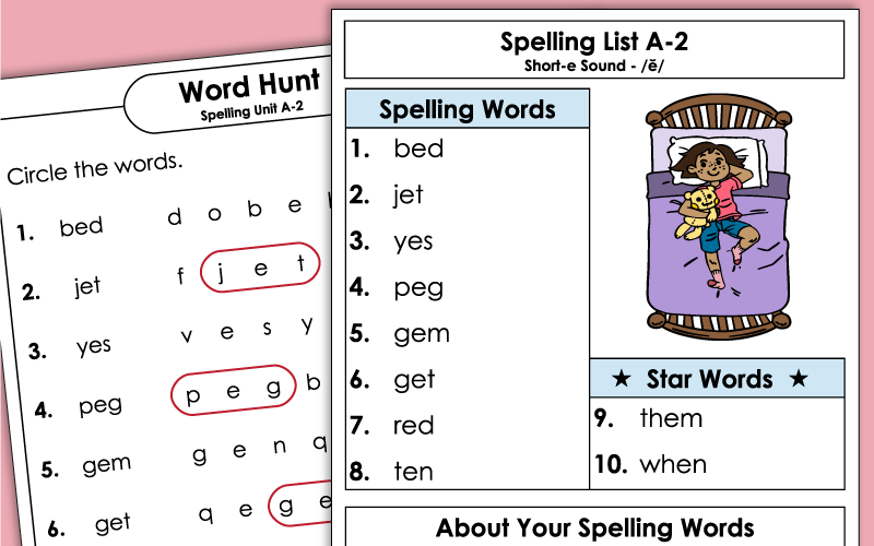 Worksheets - Spelling Grade 1 - Unit 2