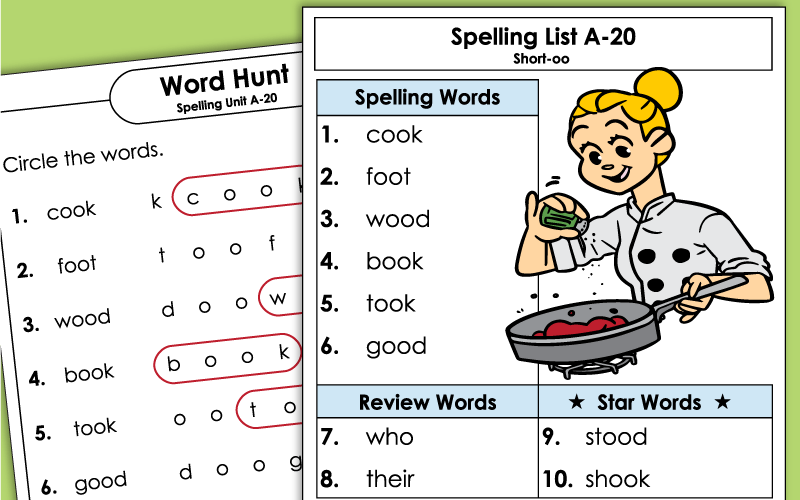 1st Grade Spelling Worksheets - Unit 20