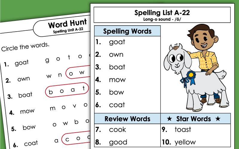 Spelling Worksheets - Grade 1 Unit 22
