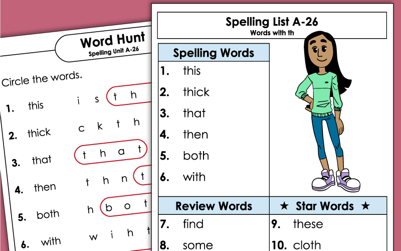 1st Grade Spelling Worksheets - Unit 26