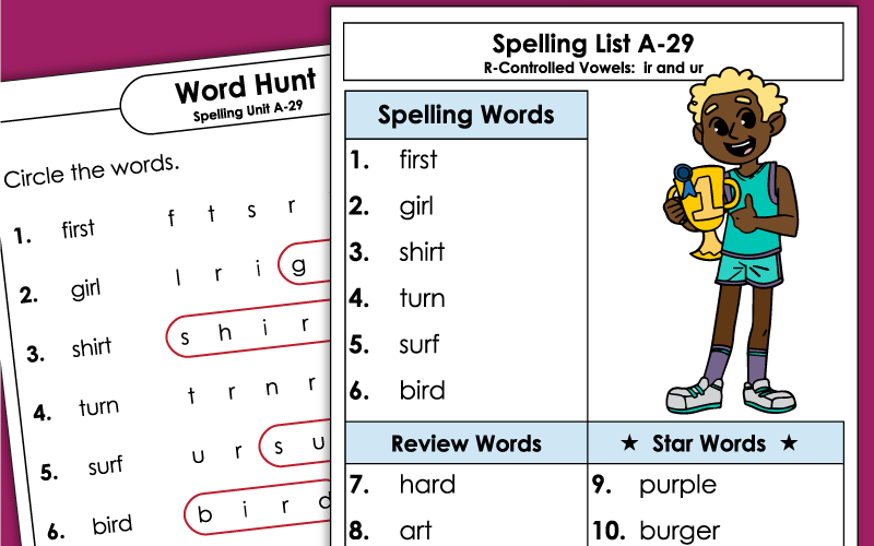 1st Grade Spelling Worksheets - Unit 29