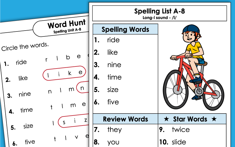 1st Grade Spelling Worksheets - Unit 8