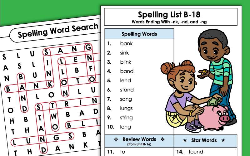 Second Grade Spelling Worksheets - Unit 18