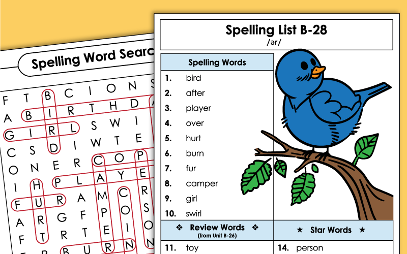 Second Grade Spelling Worksheets - Unit 28