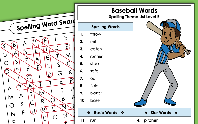 2nd Grade - Baseball Spelling Worksheets