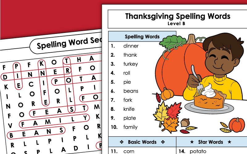 2nd Grade - Thanksgiving Spelling Worksheets