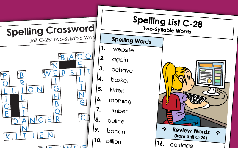3rd Grade Spelling Worksheets - Unit 28