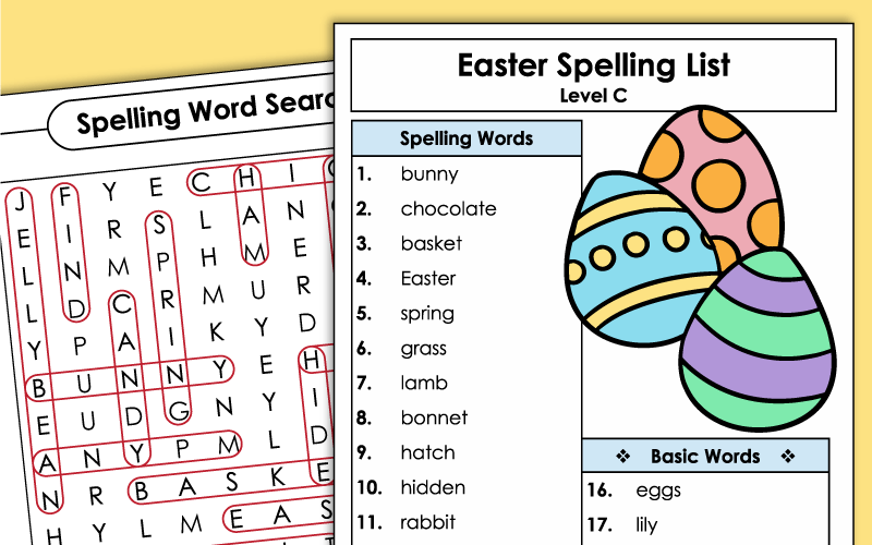 Easter Spelling Worksheets - Grade 3