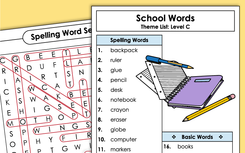 Third Grade Spelling Worksheets - School Words