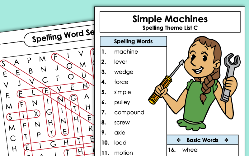 3rd Grade Spelling Worksheets - Simple Machines