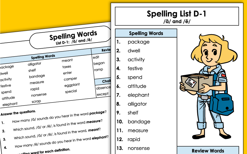 Spelling Worksheets - Grade 4 - Unit 1