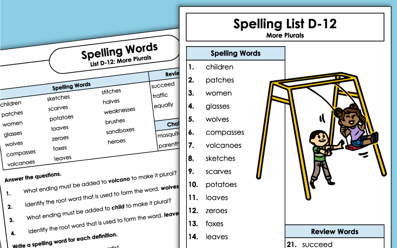 Spelling Worksheets - Grade 4 - Unit 12
