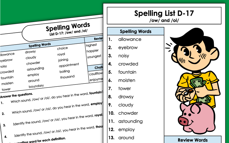 Spelling Worksheets - 4th Grade - Unit 17