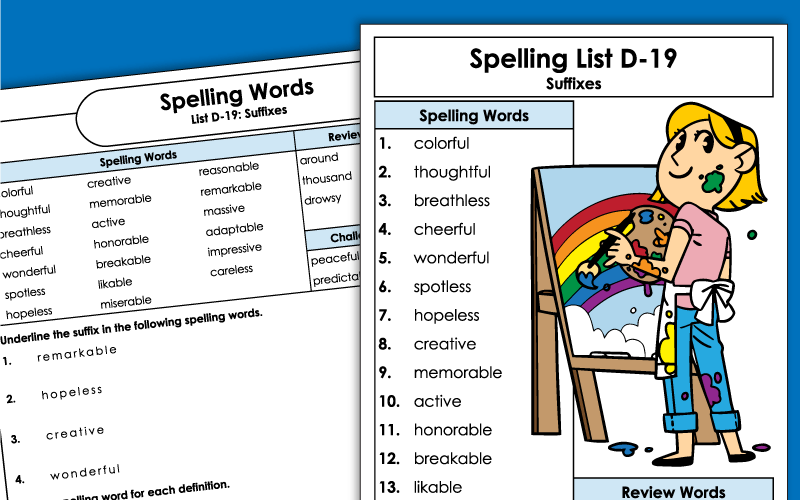 Spelling Worksheets - Fourth Grade - Unit 19