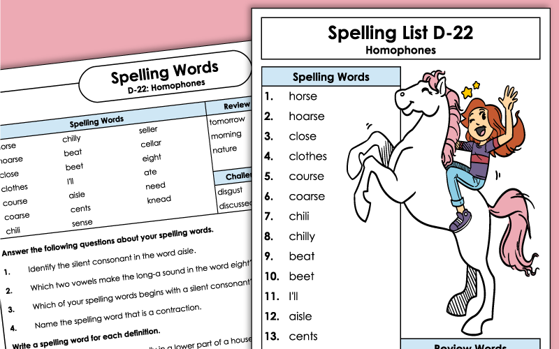 Grade 4 Spelling Worksheets - Unit 22