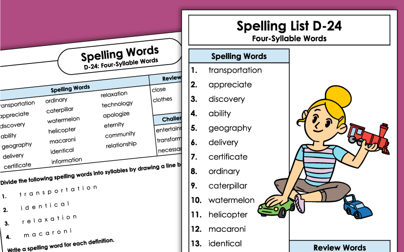 Fourth Grade Spelling Worksheets - Unit 24