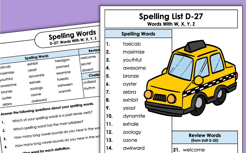 Grade 4 - Unit 27 - Spelling Worksheets